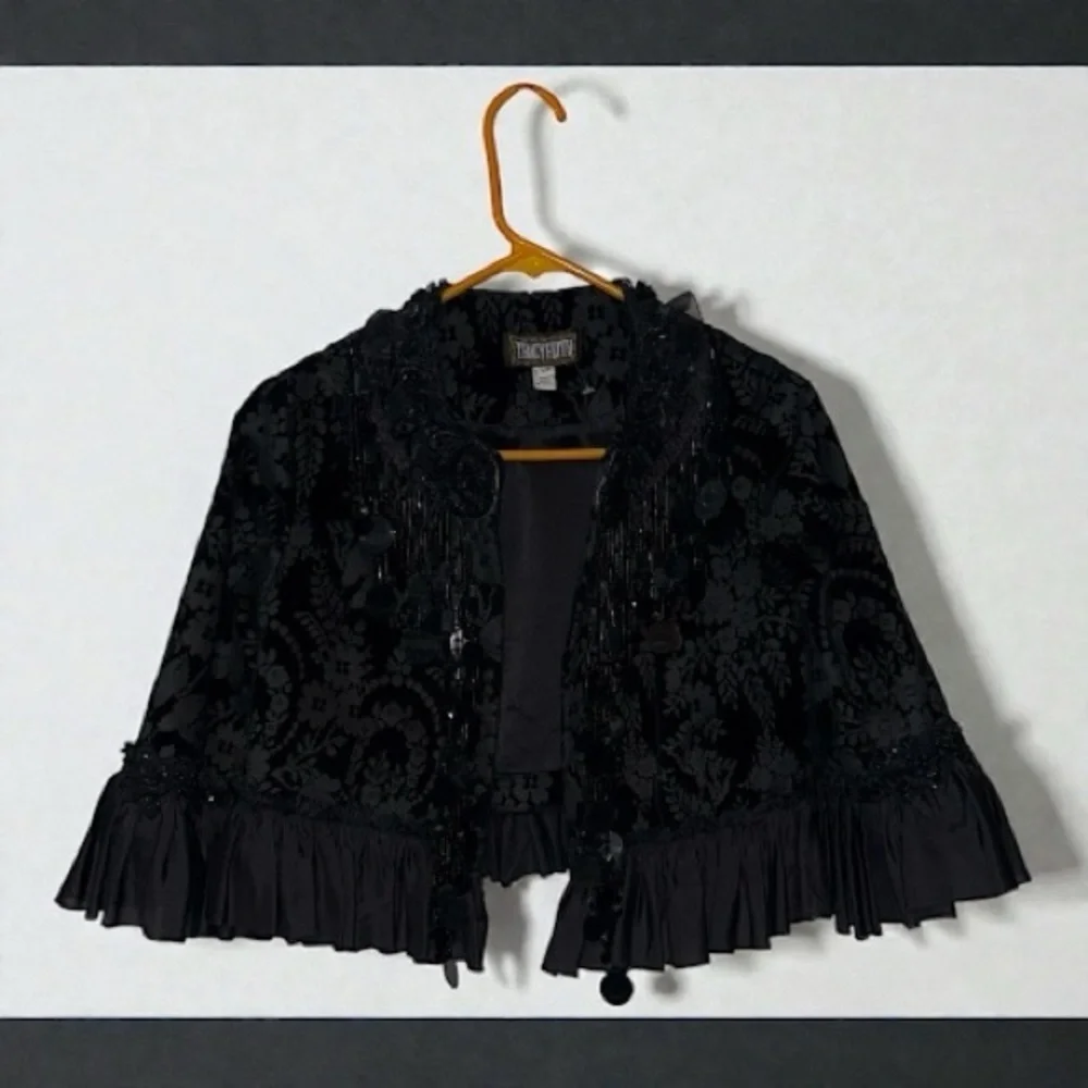 Tracy Feith Black Velvet Cape Jacket Size XP - Picture 8 of 9